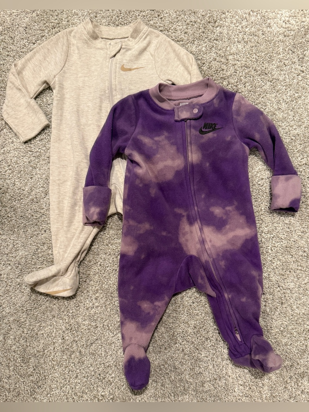 2 Baby Nike Footie Pajamas Sleepers size 3M.